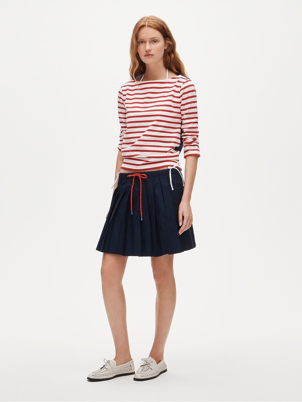 J. Crew boatneck red navy stripe long sleeve top new NWT t-shirt cotton